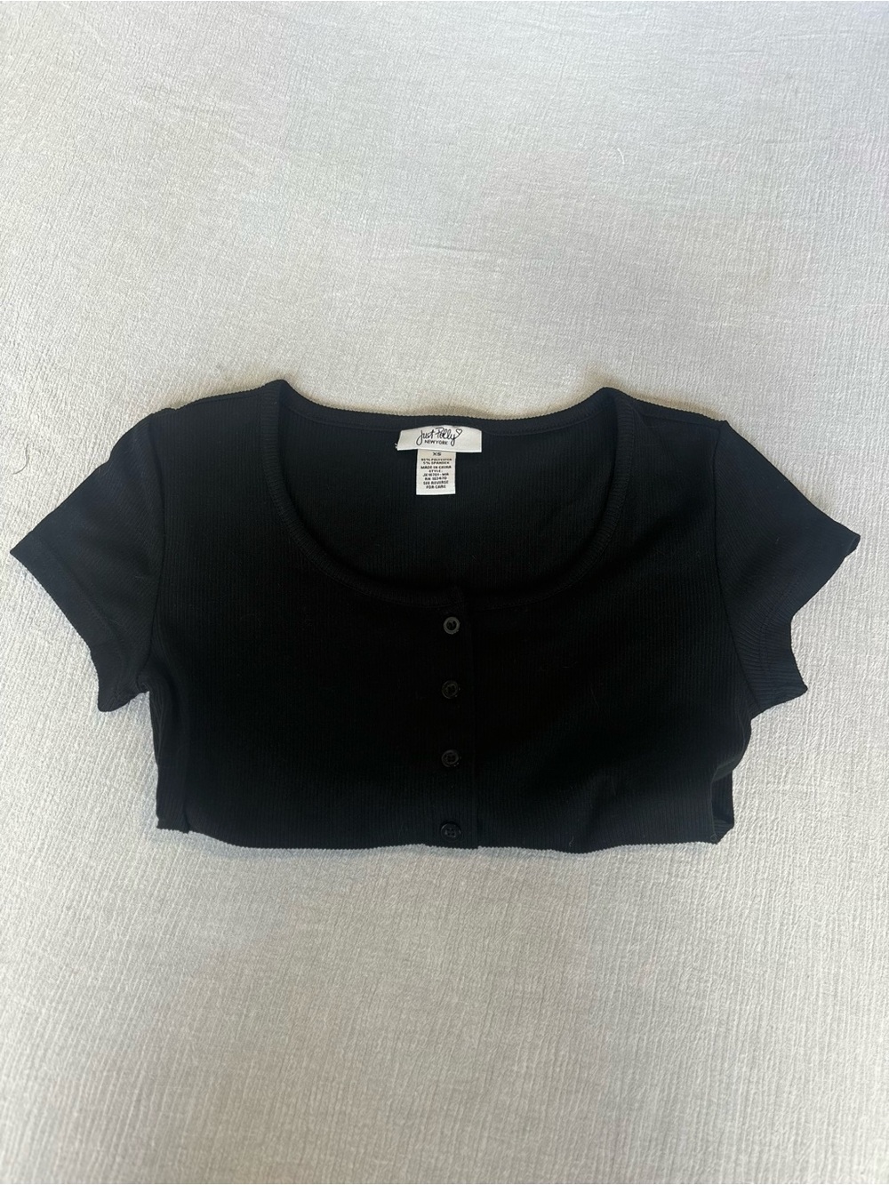 JoyLab Black Ribbed Button-Front Short Sleeve Top - Picture 2 of 4